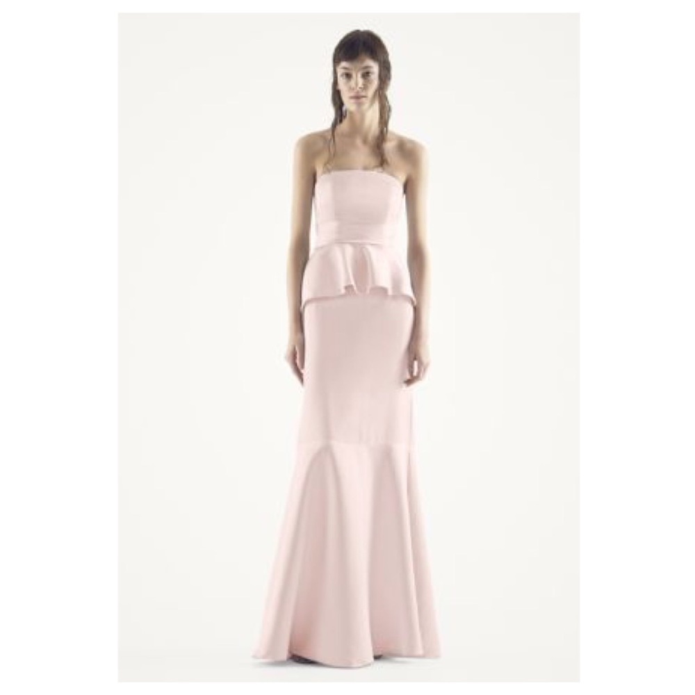 Vera Wang Satin & Matte Crepe Peplum Dress w/Sash